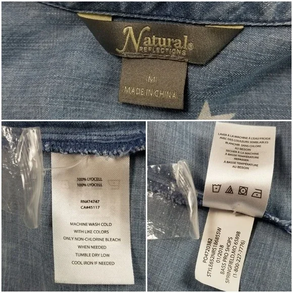 Natural Reflections Button Up Chambray Shirt Womens Sz M Star Print Blue Lyocell - Picture 4 of 14